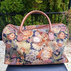 VTG Diane Von Furstenberg Brown Floral Tapestry Duffel Weekender Carry On Bag